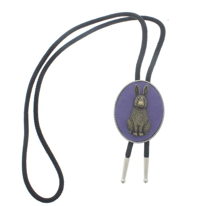 HHH Designs - Wholesale Woven Necklace - Rabbit Bolo Ties, Purple or Black Leather, made in USA, each