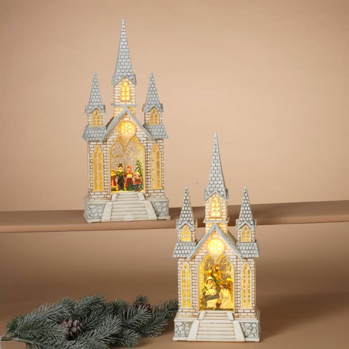 The Gerson Companies - Wholesale Christmas Decoration - 16"H B/O Lighted Spinning Water Globe Church w/ Holiday Scen