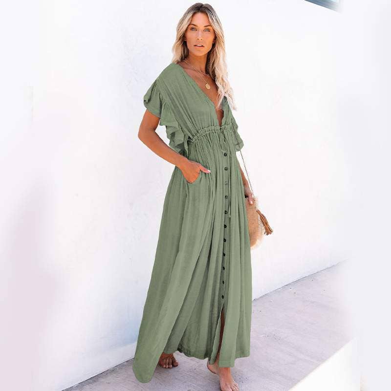 Fashion Combination - Wholesale Dress - Women's - Boho Button-Front Flowy Maxi Dress9