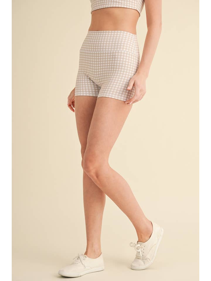 KIMBERLY C - Wholesale Athletic Shorts - Women's - Gingham Print Mid-Rise Mini Shorts17
