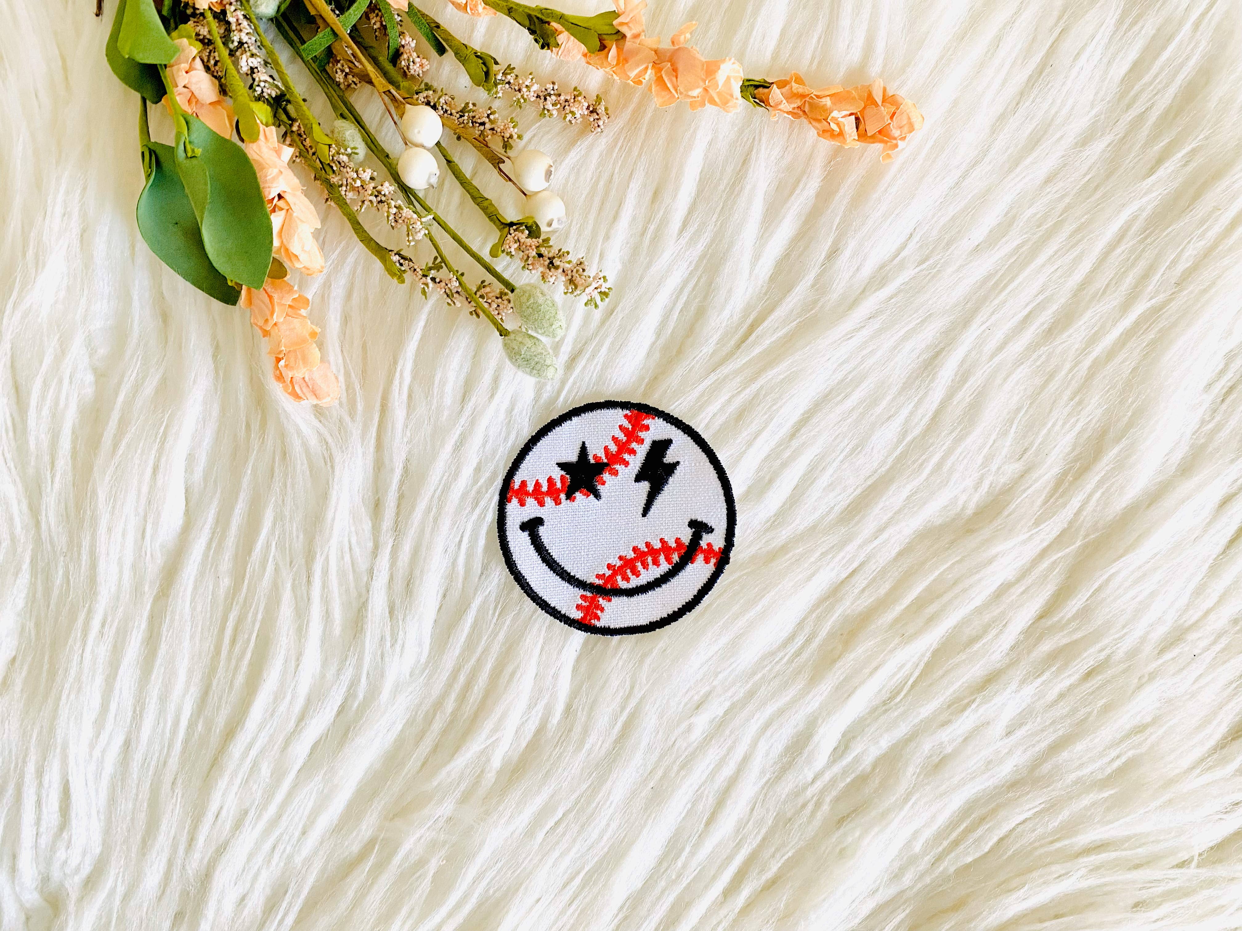 R & R Stitched - Wholesale Patch - Baseball happy face embroidered iron-on hat patch0