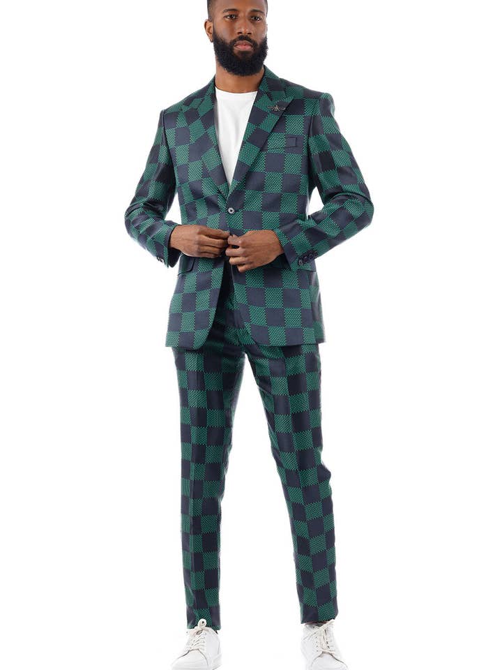 Abito da uomo con risvolto a punta con motivo a scacchi 4SU09 per la vendita all'ingrosso da parte di BARABAS