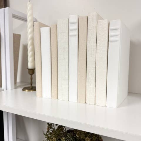 The House of Elements - Wholesale Decorative Tabletop Object - Fabric Covered Books for Shelf Decor- Shades of Cream3
