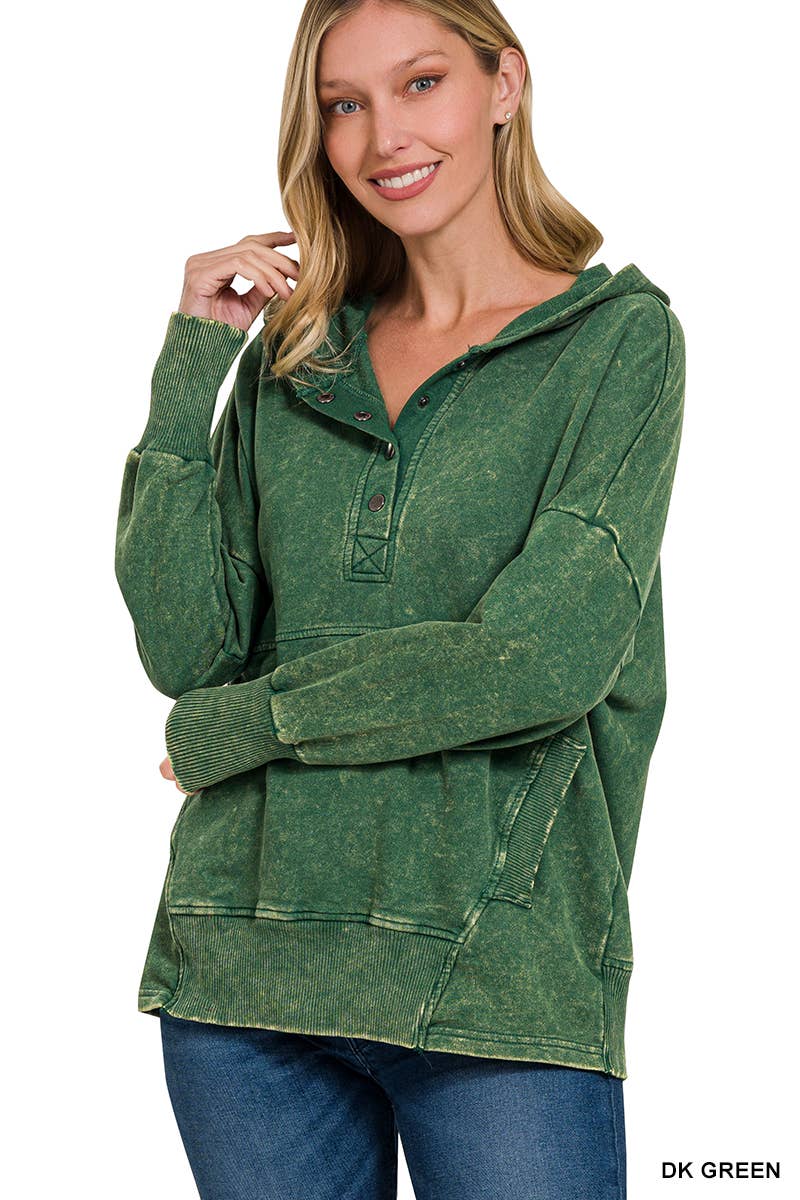 42POPS - Vente Sweat à capuche – femme - Sweat à capuche en molleton français délavé à l'acide avec poche kangourou.2