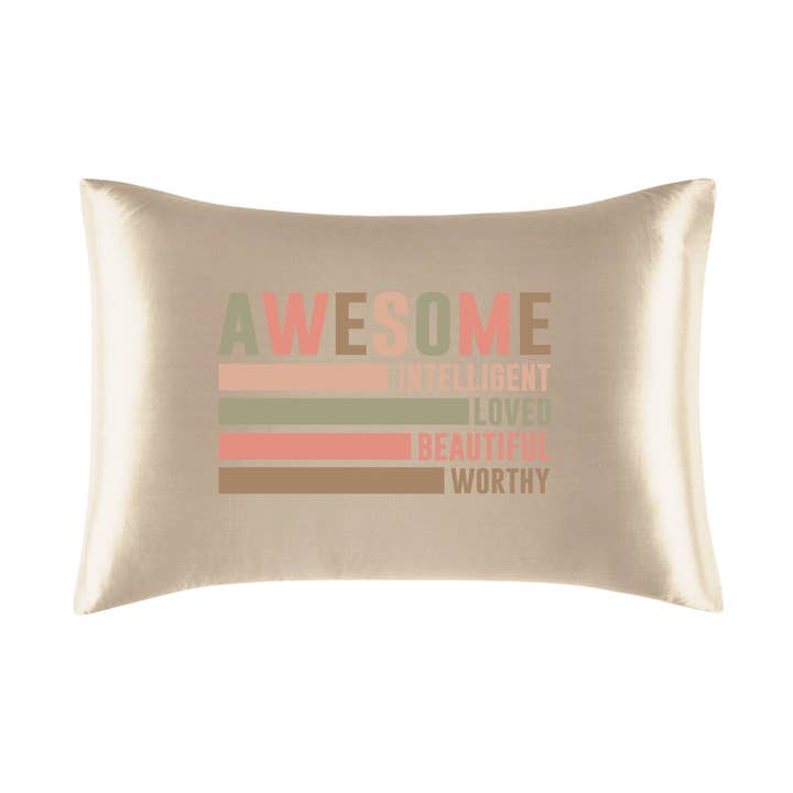 Champagne Gold Vegan Silk Affirmation Pillowcase, Satin silky pillow cover for wholesale by Sleepgoddess