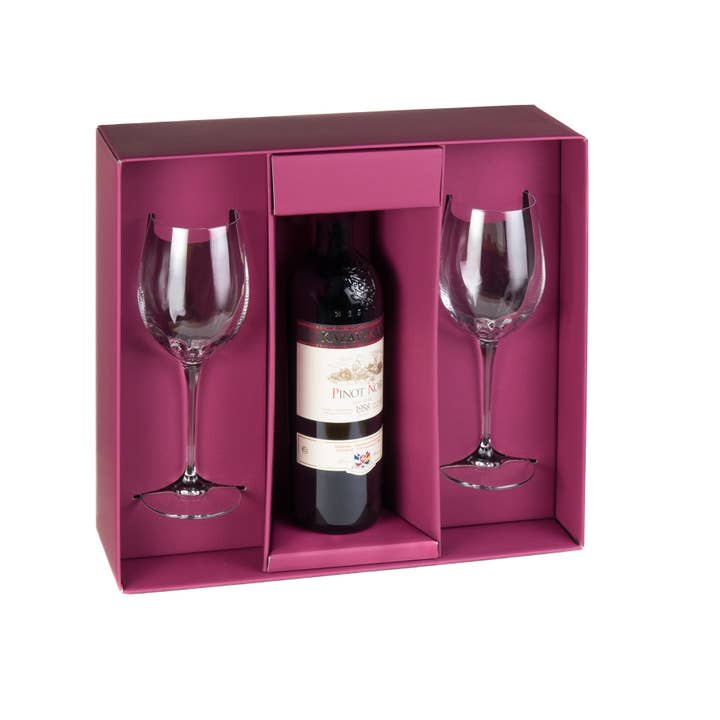 Barski - Wholesale Wine Glass - Gift Box, Wine Goblet Set of 2 with Space for Wine Bottle