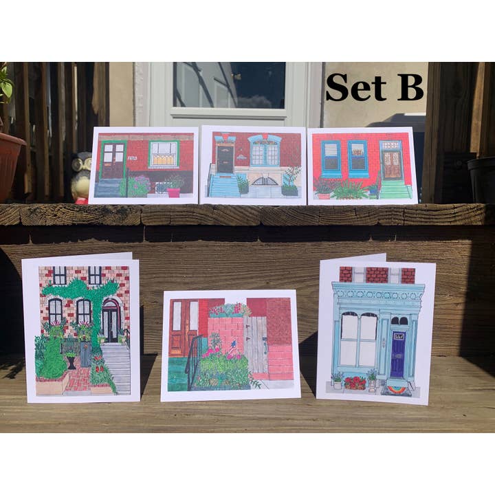 Lot de 6 cartes de vœux Stoops of Fairmount (ensemble B) pour la vente par ArtByAlicia