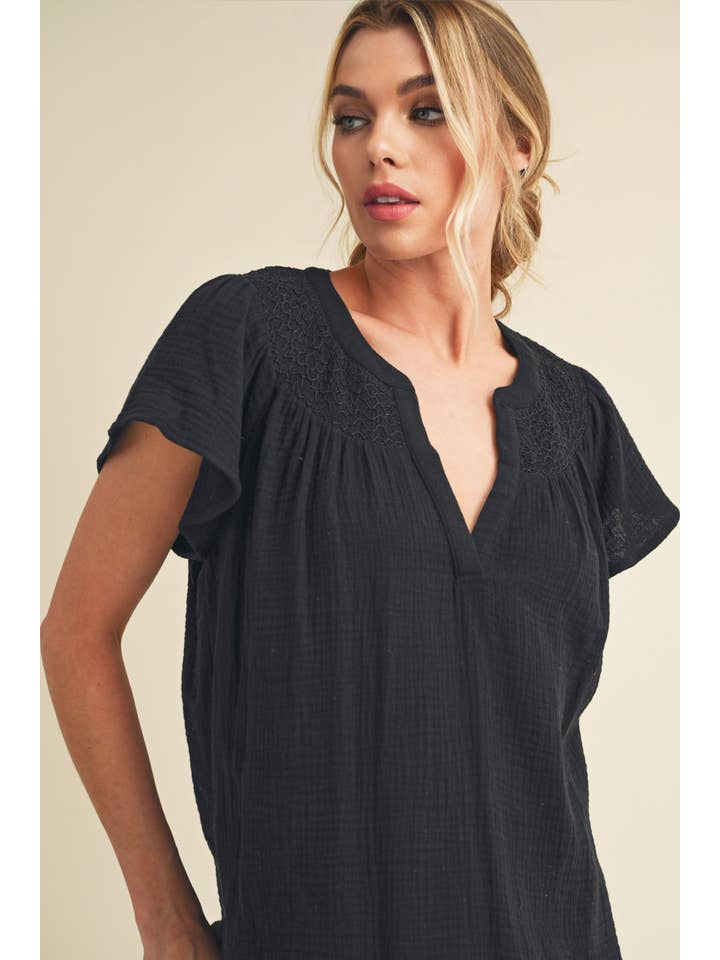 AEMI + CO - Vente Chemisier – femme - 8269DK Haut à manches courtes brodé Thia 3