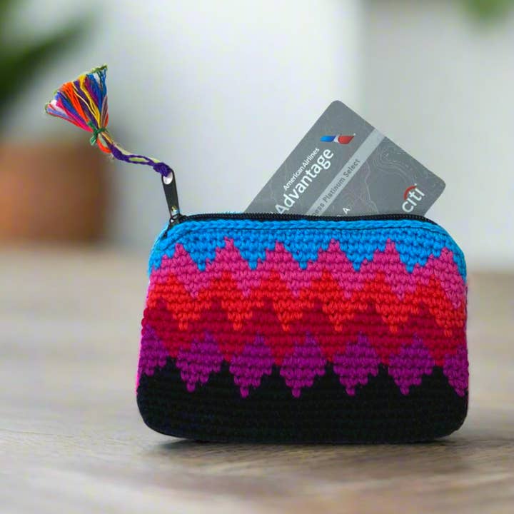 Crochet Multicolor Boho Coin Purse with Tassel - Guatemala for wholesale by Lumily