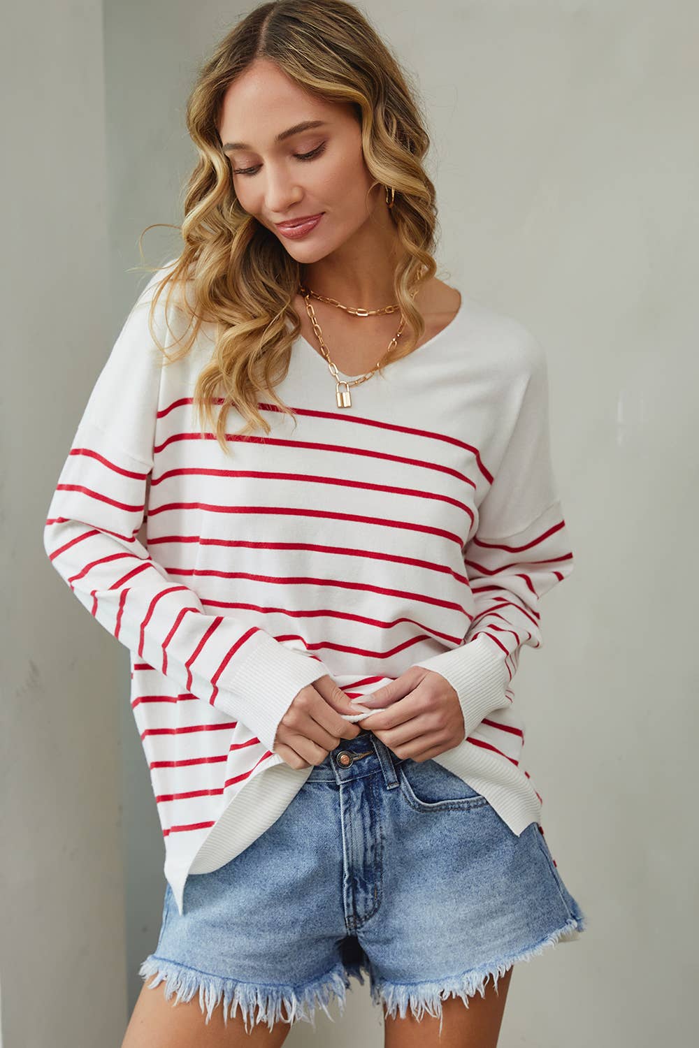 Sweet Lovely by Jen - Vente Pull en maille – femme - PULL À RAYURES SURDIMENSIONNÉ CONFORTABLE41