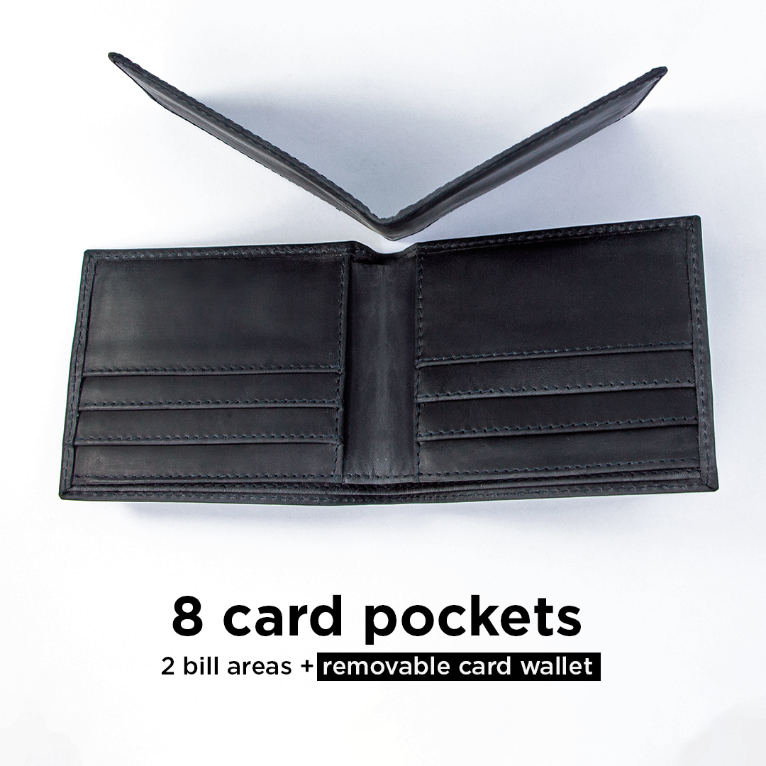 Twin Engine Coffee - Wholesale Wallet - Men's - BIFOLD Leather Wallet  Electric Black  /  Fair Trade Artisan3