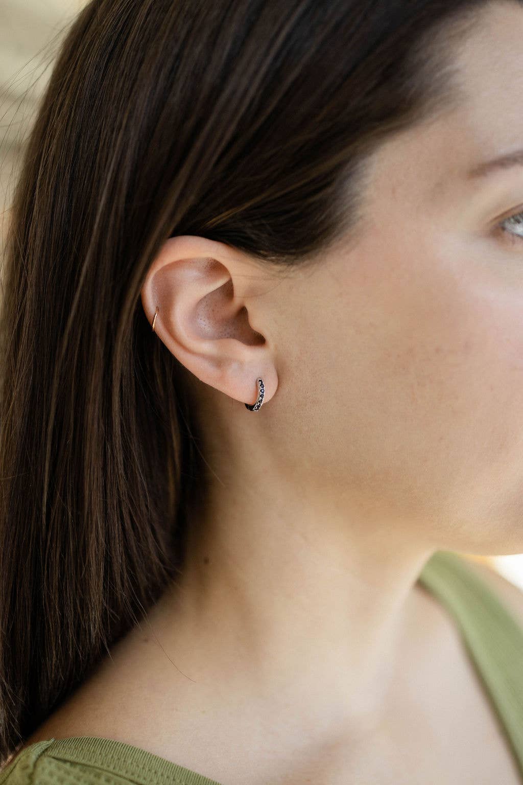 The Land of Salt - Wholesale Huggie Earrings - Black CZ Diamond Huggie Hoops Earrings in Silver2