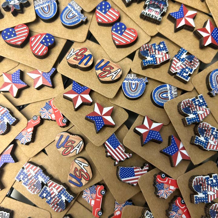 Kate Tuesday Jewelry - Wholesale Stud/Post Earrings - ❤️💙🤍 Red, White + Blue Patriotic Stud Earrings1