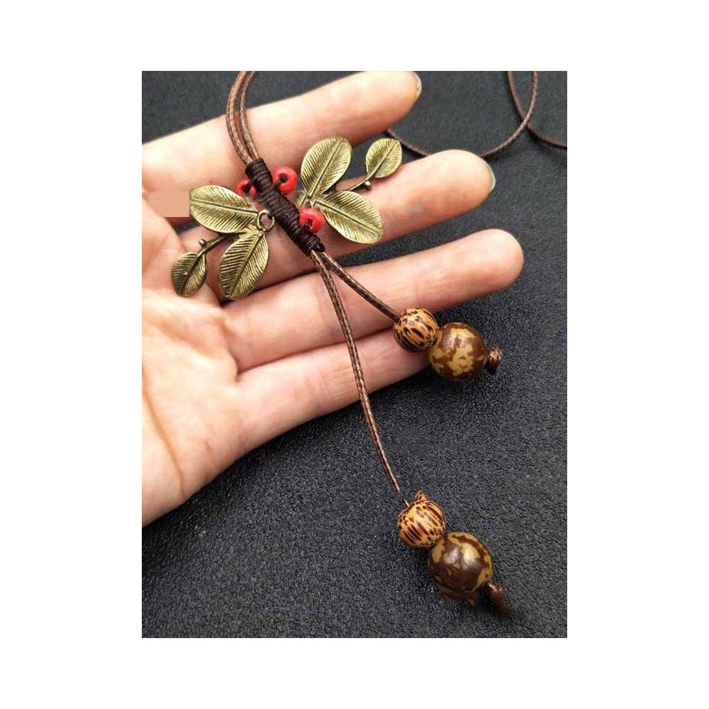 Sheer Trend – Engroshandel Halskæde med vedhæng – Vintage håndlavet træ geometrisk blad halskæde1