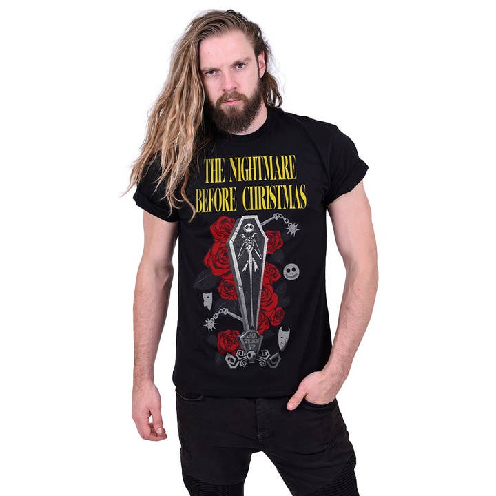 Spiral – wholesale Screen printed t-shirt – Men′s – NIGHTMARE BEFORE CHRISTMAS - JACK COFFIN - Front Print T-Shirt Black