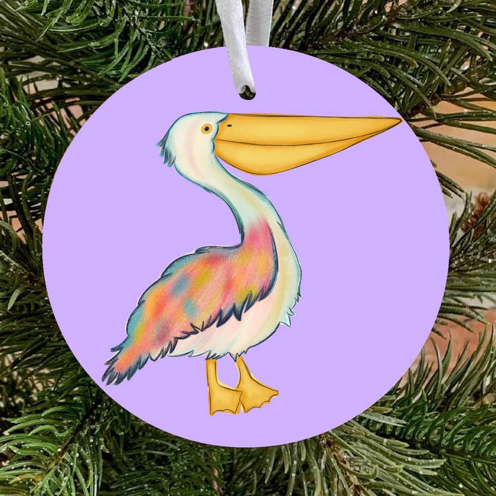 Coastal Christmas watercolor pelican ornament for wholesale by on the Bayou