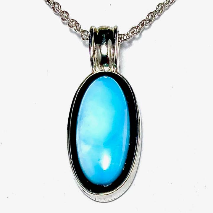 Caribbean Larimar & Onyx Oval Silver Pendant for wholesale by Twan Kee Jewelry