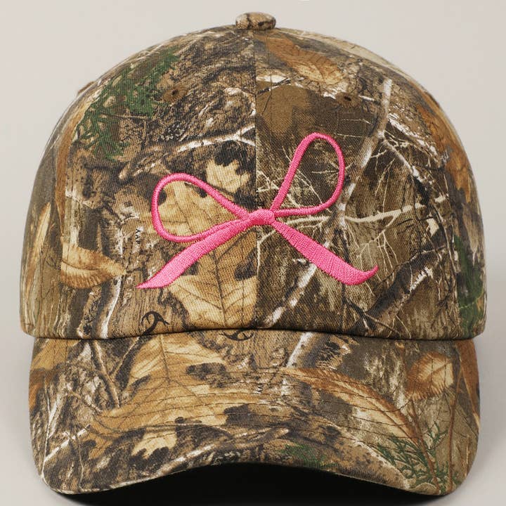 Fashion City - Wholesale Baseball Cap - Women's - Ribbon Bow Embroidery Camo Baseball Cap