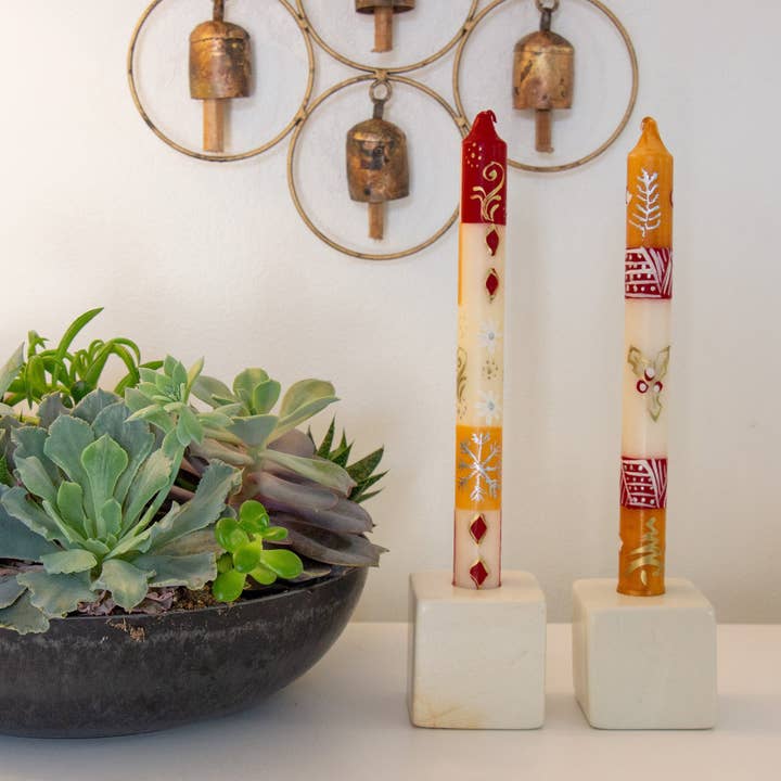 Global Crafts - Wholesale Tapered Candle/Candlestick - Christmas Hand-Painted Dinner Candles, Pair (Kimeta Design)1