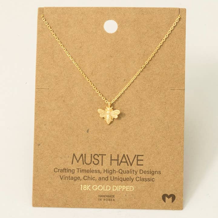 Fame Accessories - Wholesale Pendant/Charm Necklace - Gold Dipped Mini Bee Pendant Necklace1