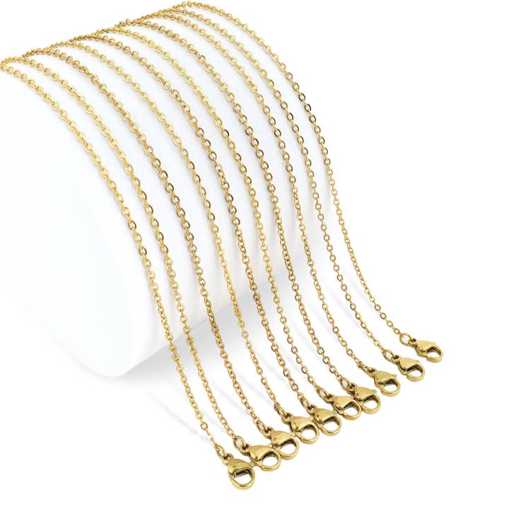 WJW - Wholesale Link & Chain Necklace - 10 Pack - Gold 16" Stainless Steel Loop Chain Necklace Pack