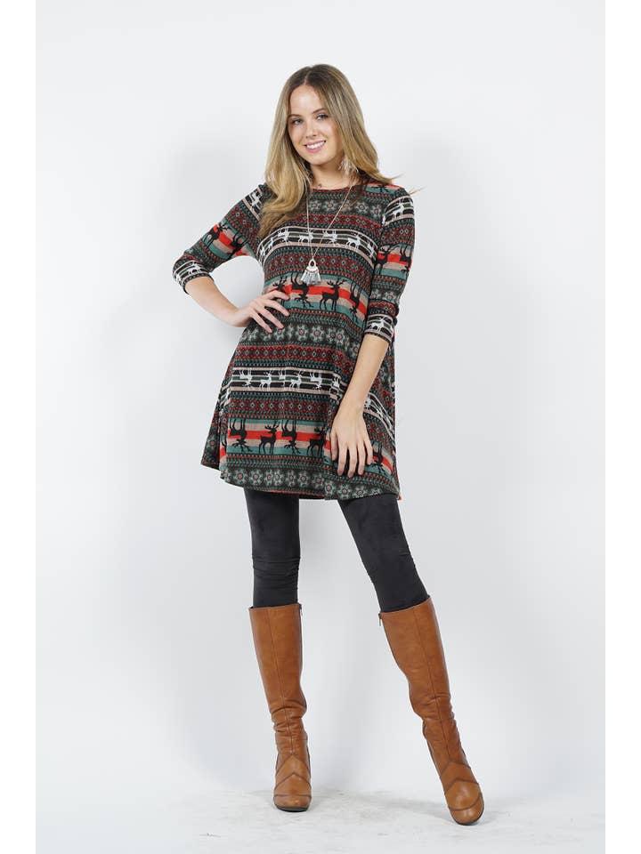 SYBC-oliv-52980 .SI-11536 Plus Print Tunika med två fickor för wholesale på Faire