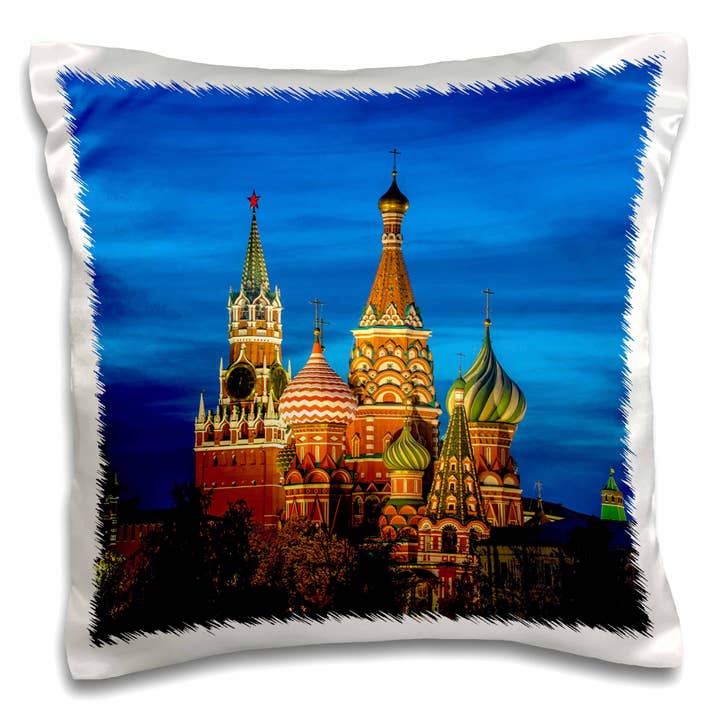3dRose, Russia, Moscow. St. Basils Cathedral lit at night., Pillow Case for wholesale by 3dRose