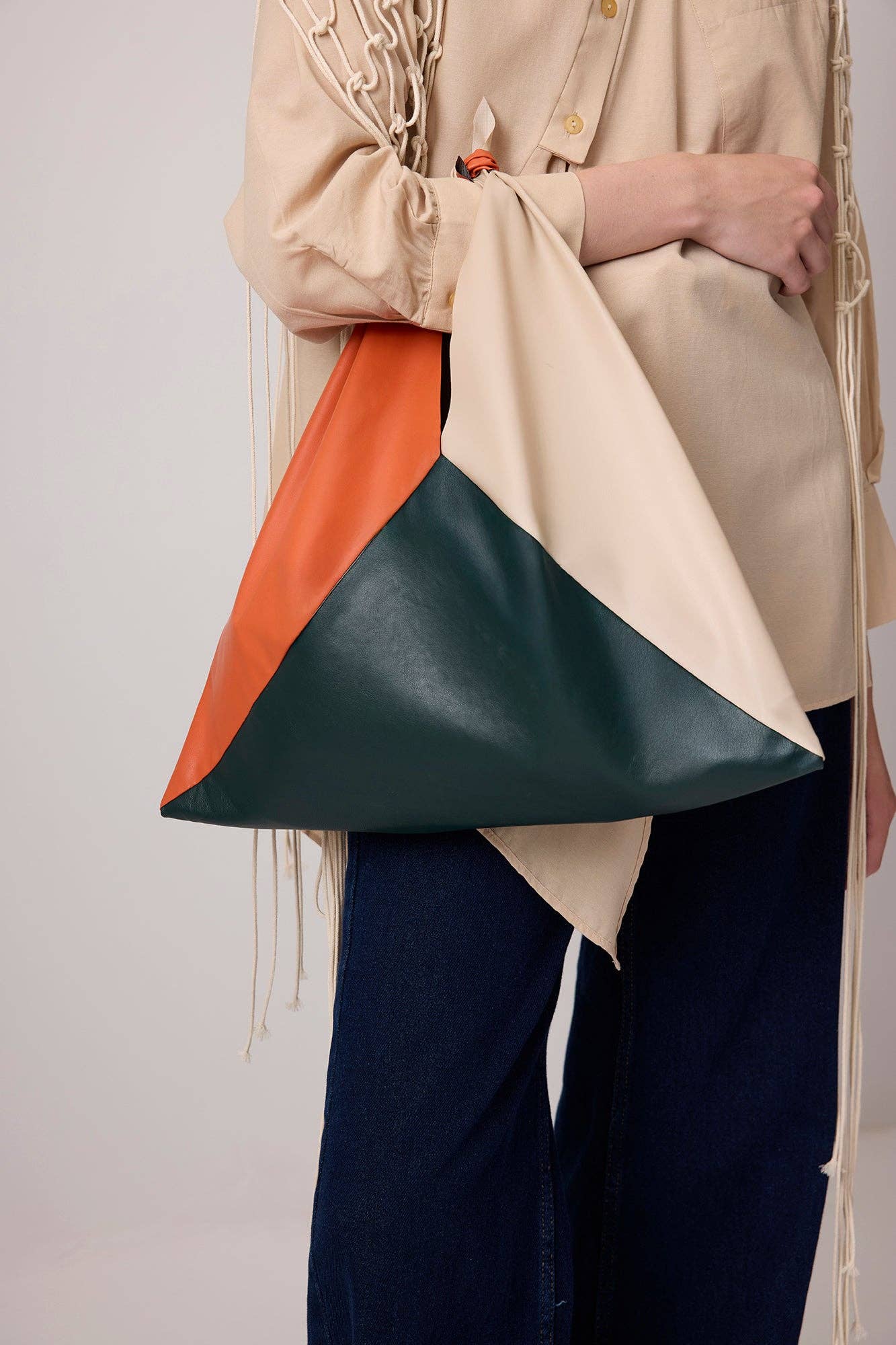 Multi Colored Colorblock Triangle Tote – Multicolored Faux Leather Should for wholesale on Faire0