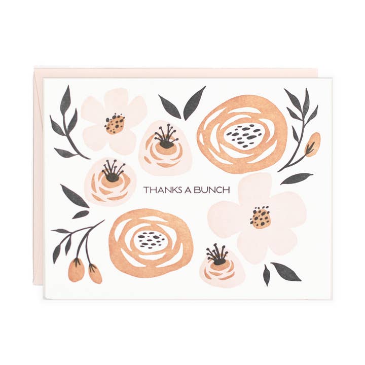 Thank A Bunch - Folk Floral - Letterpress Nota de Agradecimento por atacado de Lake Erie Design Co.