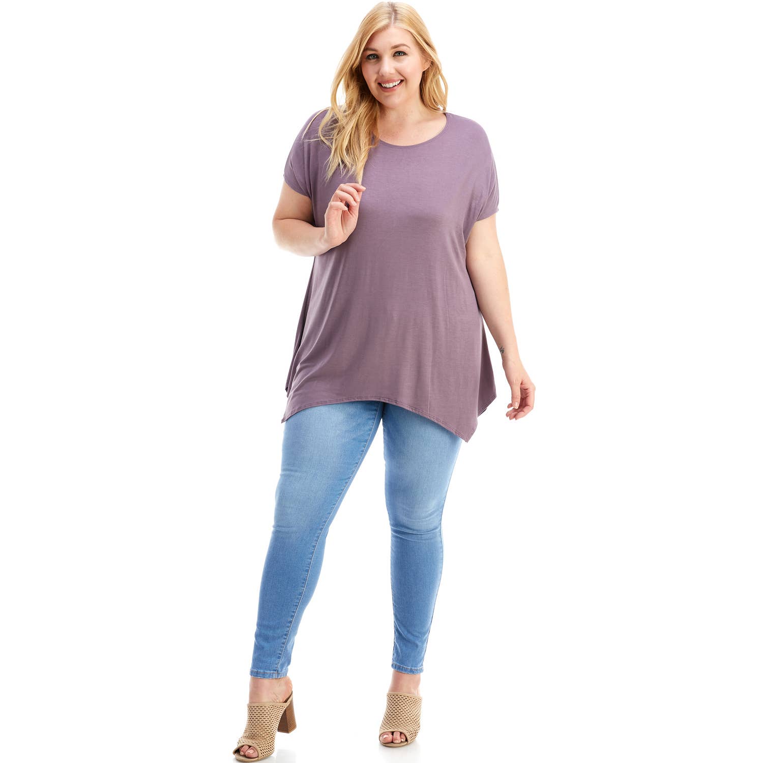Azules Clothing - Wholesale Tunic - Women's - ATP-2307RSX Plus Size Asymmetric Short Sleeve Tunic80