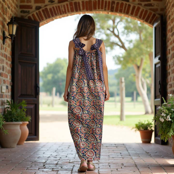 Women's Bow Tie Strap Maxi Dress,Dark Blue for wholesale by The Indian Bazaar