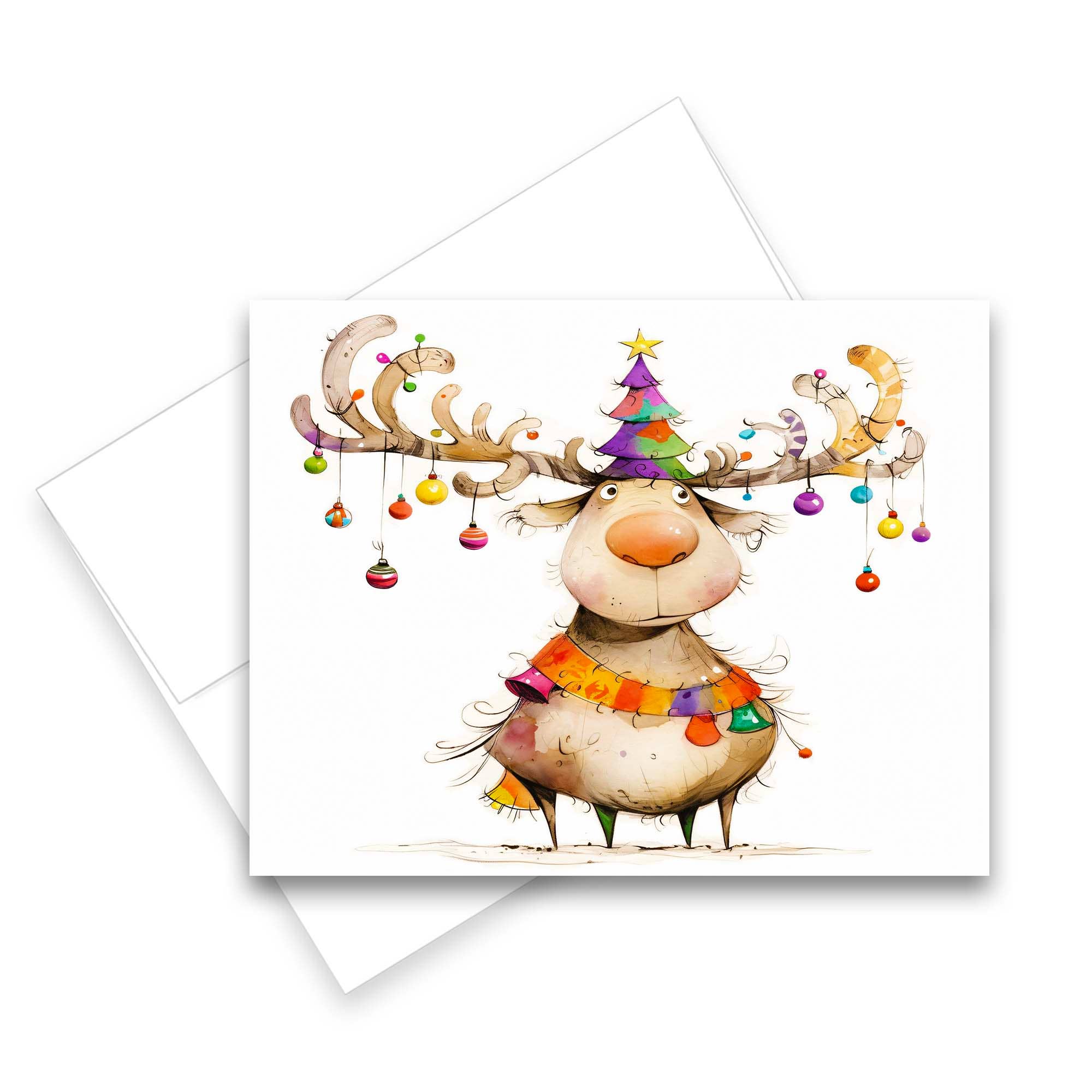 Aria Rae - Wholesale Christmas Card - Assorted Christmas Funny Reindeer Note Cards, Set of 65