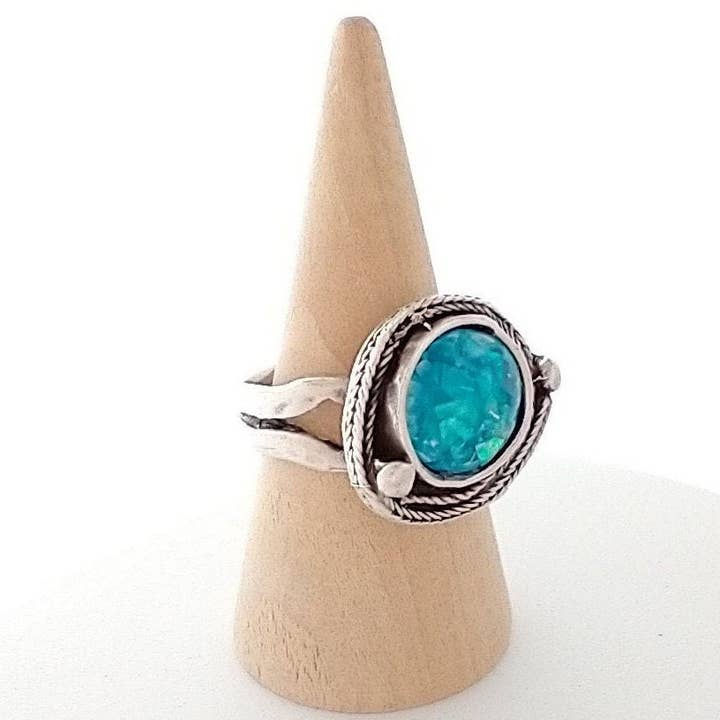 Hammered Silver Ring, Handmade Ring, Blue Ring for wholesale by Piccadilly Pendants