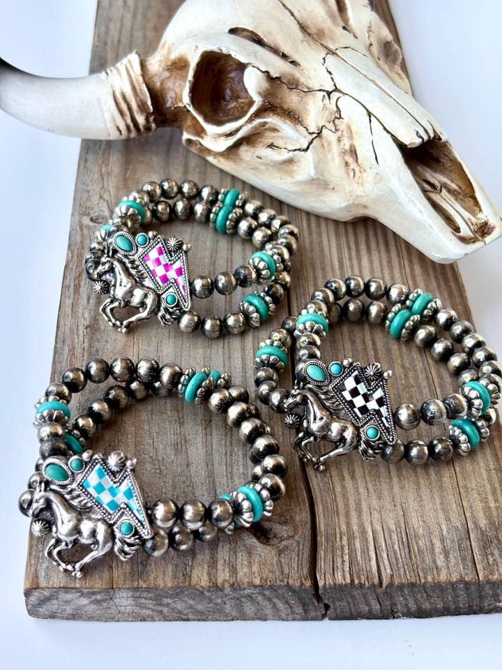 2 Layered Western Horse & Lightning Stretch Bracelet for wholesale by Boho Ranch Shop