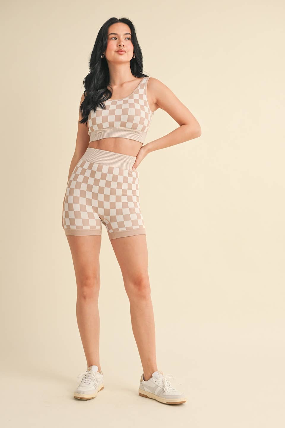 KIMBERLY C - Wholesale Activewear Set - Women's - Checkmate Cropped Two Piece Set69