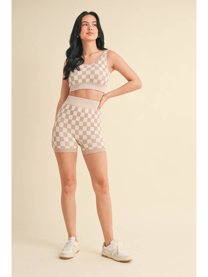 KIMBERLY C - Wholesale Activewear Set - Women's - Checkmate Cropped Two Piece Set69
