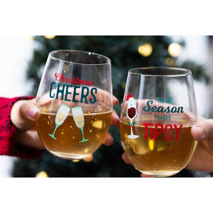 Pavilion - Wholesale Wine Glass - Holiday - 18 oz Stemless Wine Glasses - Set of 4