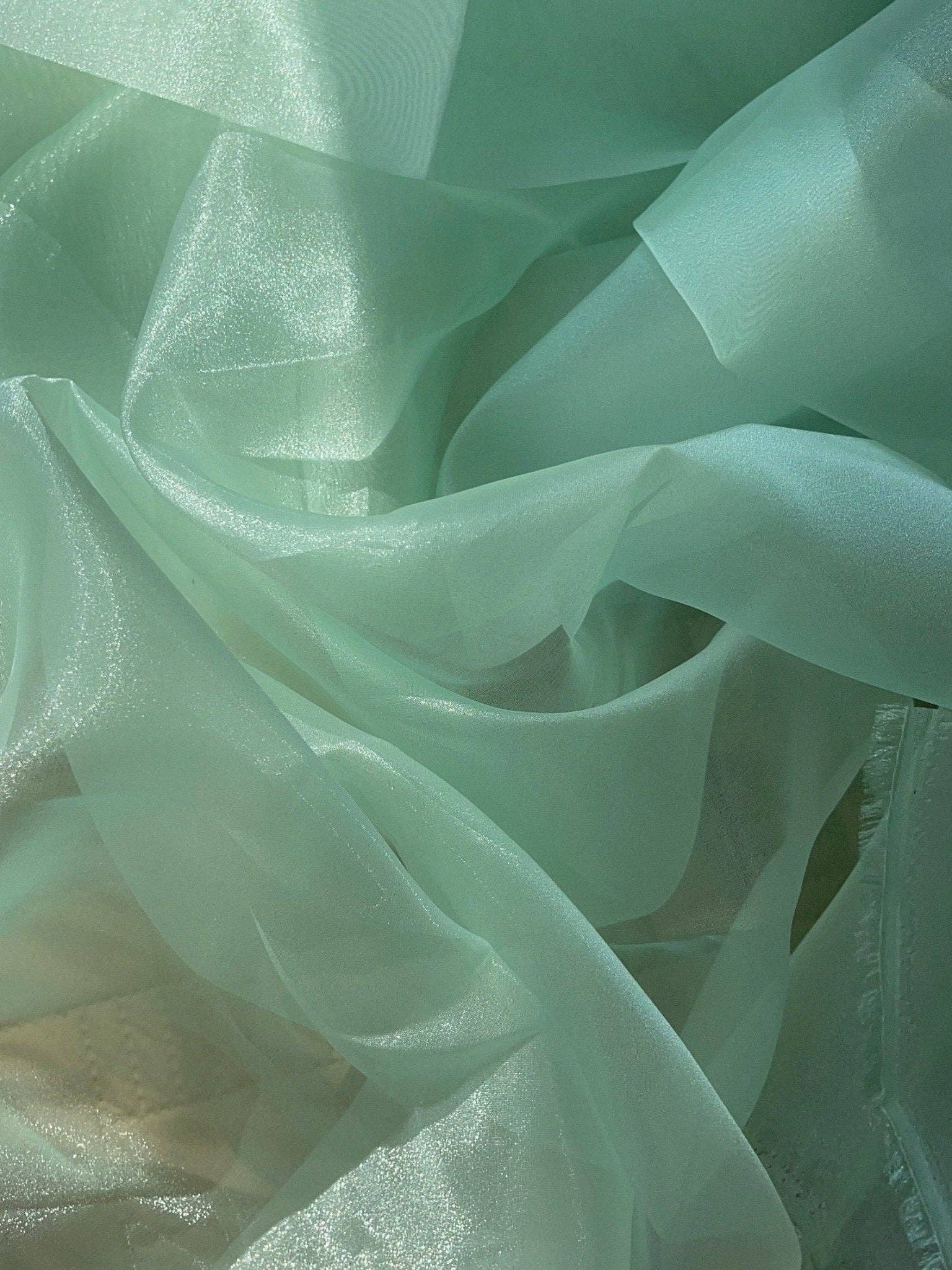 GalaTextile – wholesale Fabric – Mint Crystal Organza Fabric By the Yard, Green Organza, Light Green Organza, Glitter Organza Fabric, Soft Organza Fabric, Mint Sheer Fabric1