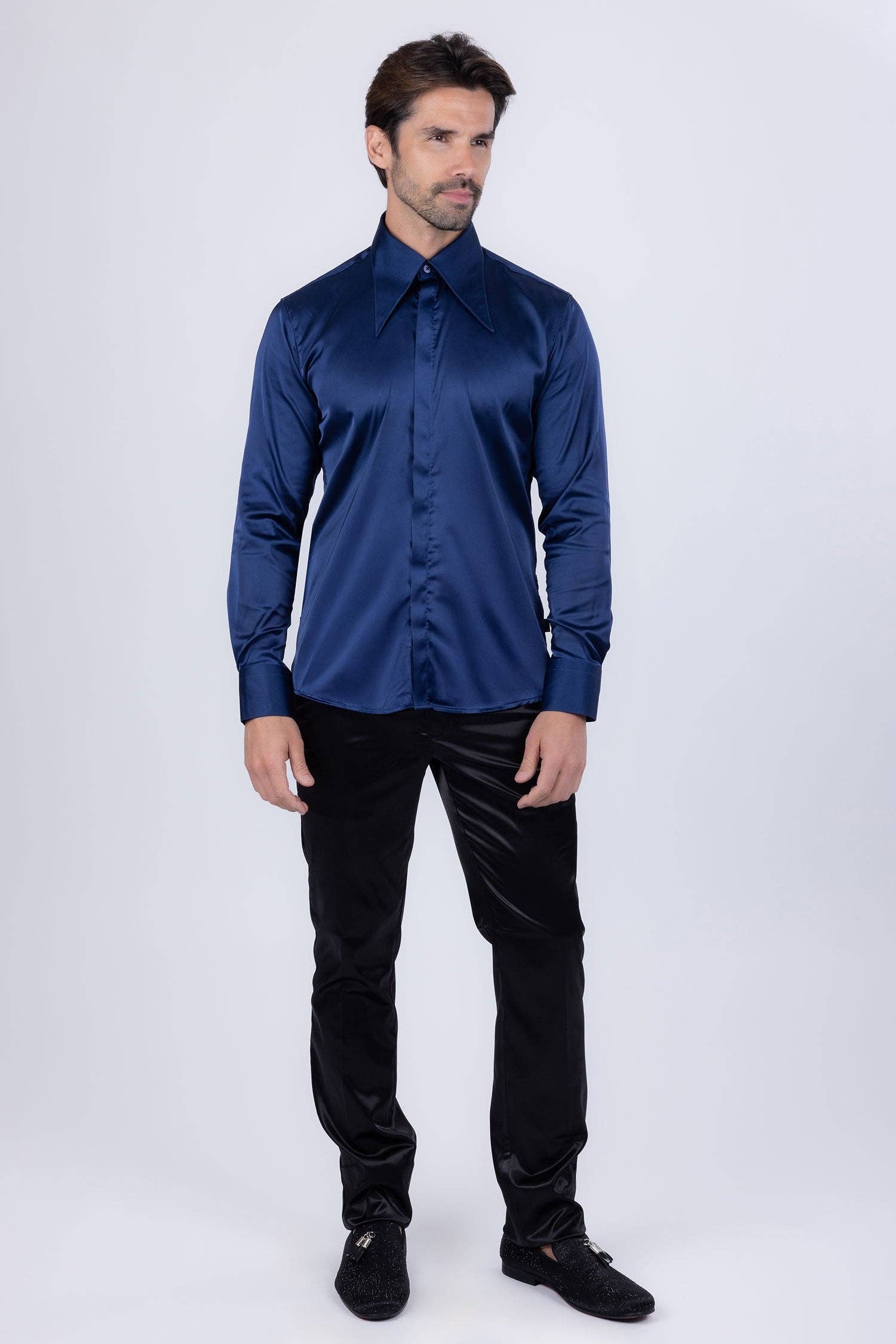 BARABAS - Wholesale Button Down Shirt - Men's - Men's Spear Point Shiny Long Sleeve Shirt 4B10213