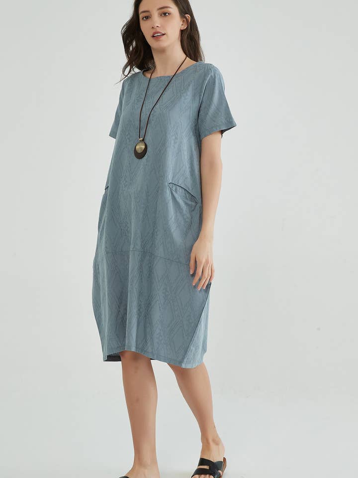 Whisper Mint - Venta al por mayor Vestido - Mujer - Vestidos de verano de jaquard azul ventoso para mujeres maduras2