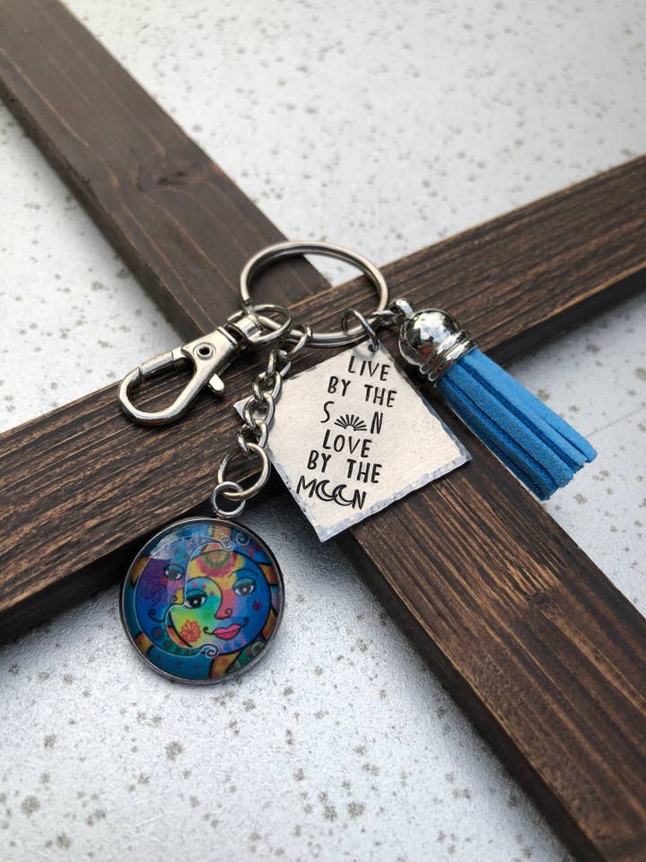 “Live by the Dun, Love by the Moon” Keychain for wholesale by The Imprint Duo