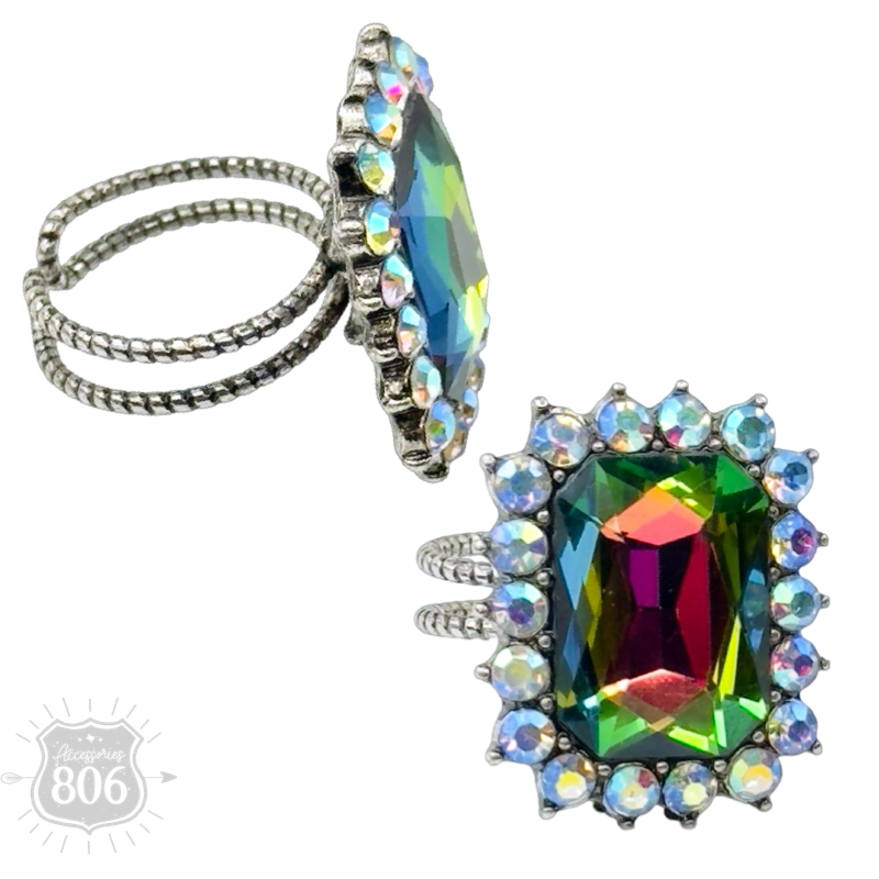 Pink Panache Brands – Großhandel Cocktail-/Statement-Ring – Großer achteckiger Strass verstellbarer Ring2