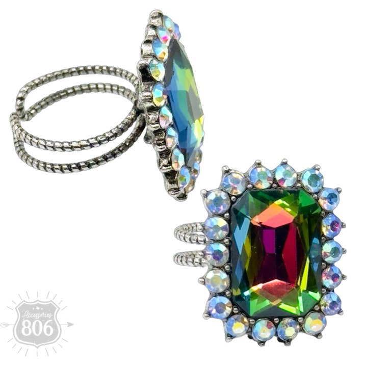 Pink Panache Brands - Wholesale Cocktail/Statement Ring - Large octagon rhinestone adjustable ring3