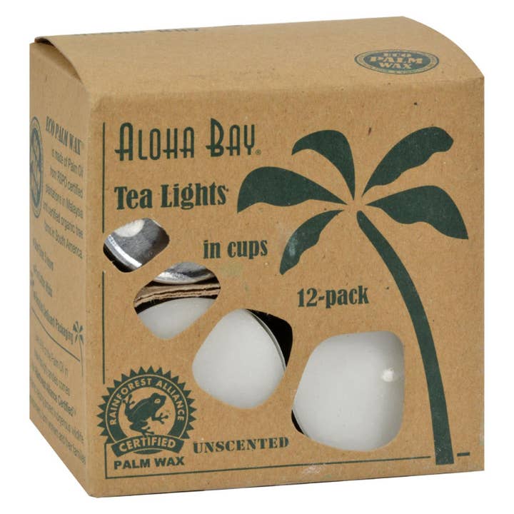 Aloha Bay Palm Wax Tea Lights - 12 Aluminum Holder Candles for wholesale by Everyday Supply Co