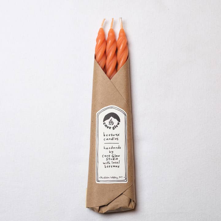 Rust Beeswax Taper Candles Set of 3 for wholesale by Cave Glow Studio