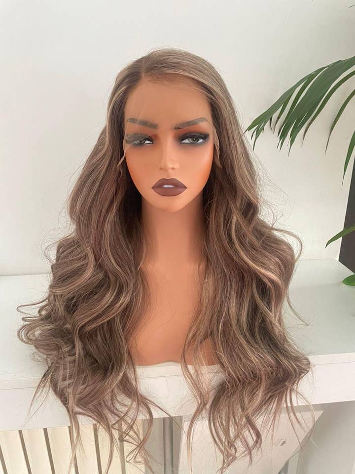 Ash Blonde Brown Mix Lace Front Wig: 100% Raw Human Hair for wholesale by Gaurash Beauty Supply Inc.