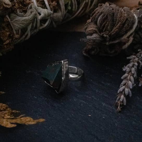 Adjustable Sterling Silver Raw Bloodstone Ring for wholesale by Black Sand