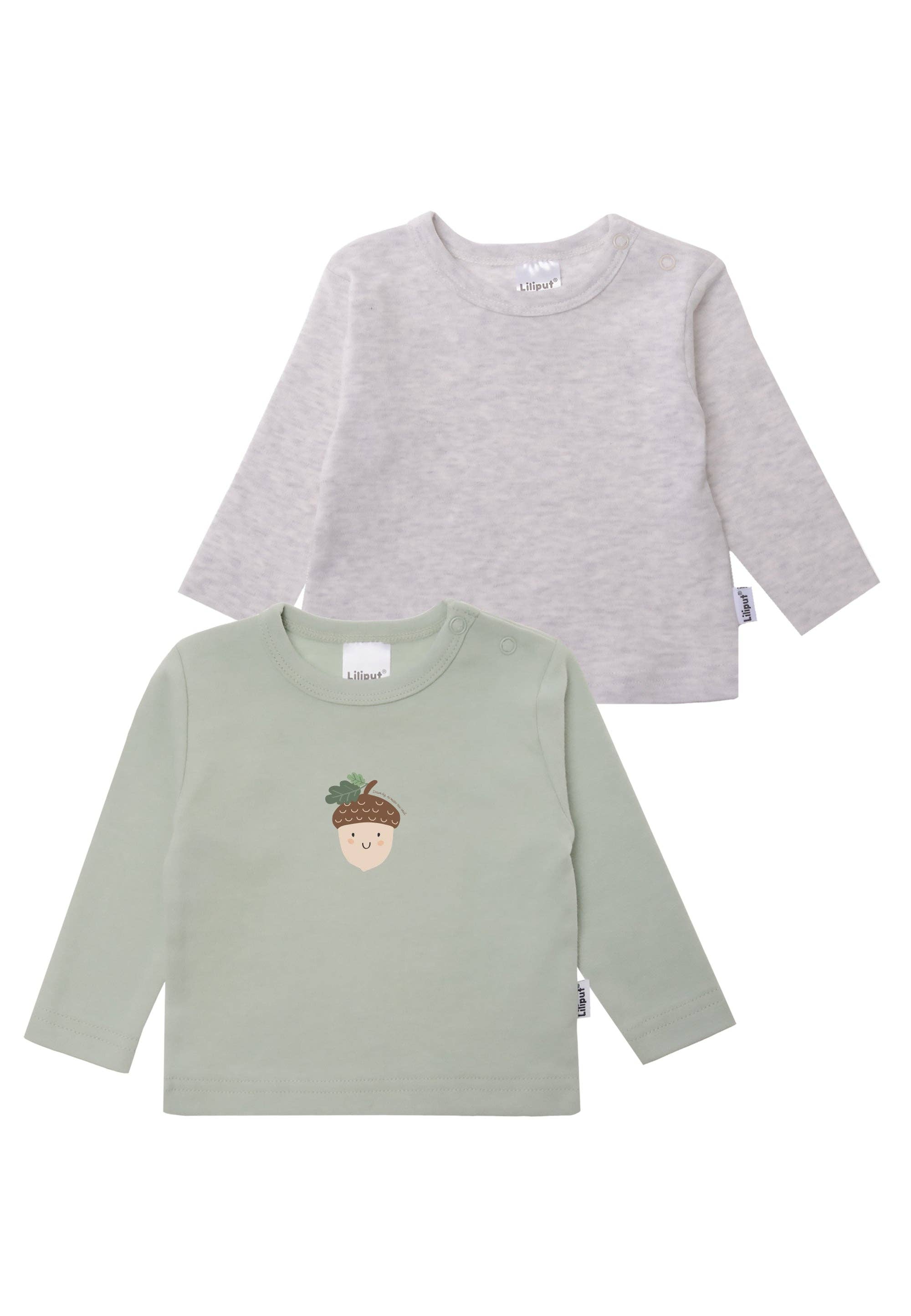 Liliput - Wholesale T-Shirt - Kids - 2-pack of long-sleeve shirts in reed and gray melange with "Nut" print
