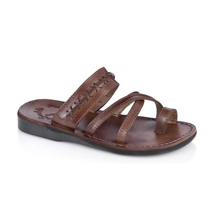 Rachel - Leather Criss Cross Sandal | Brown for wholesale on Faire