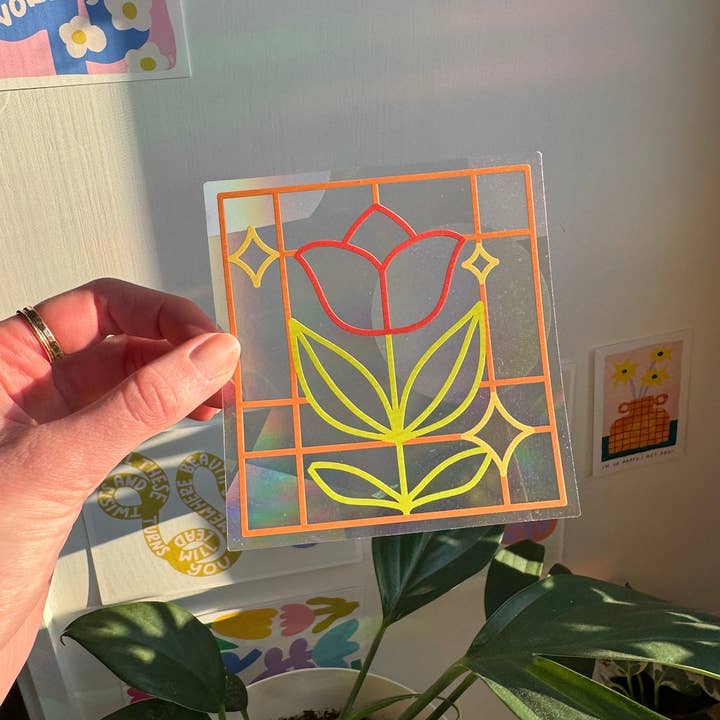 Ten By Ten - Wholesale Suncatcher - Stained Glass Tulip Suncatcher Sticker Rainbow Window Decal3